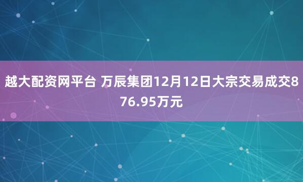 越大配资网平台 万辰集团12月12日大宗交易成交876.95万元
